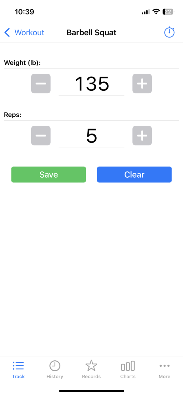 Barbell Squat with no sets added
