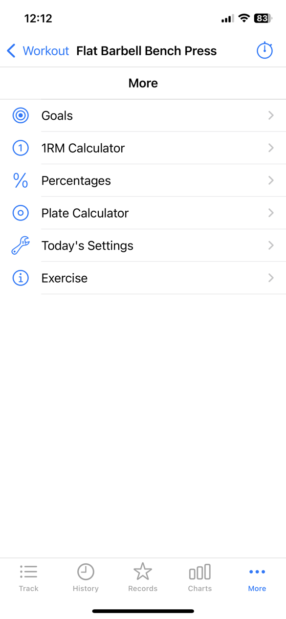 Workout Sets "More" Menu